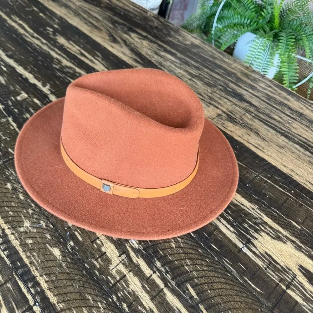 BRIXTON - Rust Orange Ribbon Brim Hat Fedora - SMALL